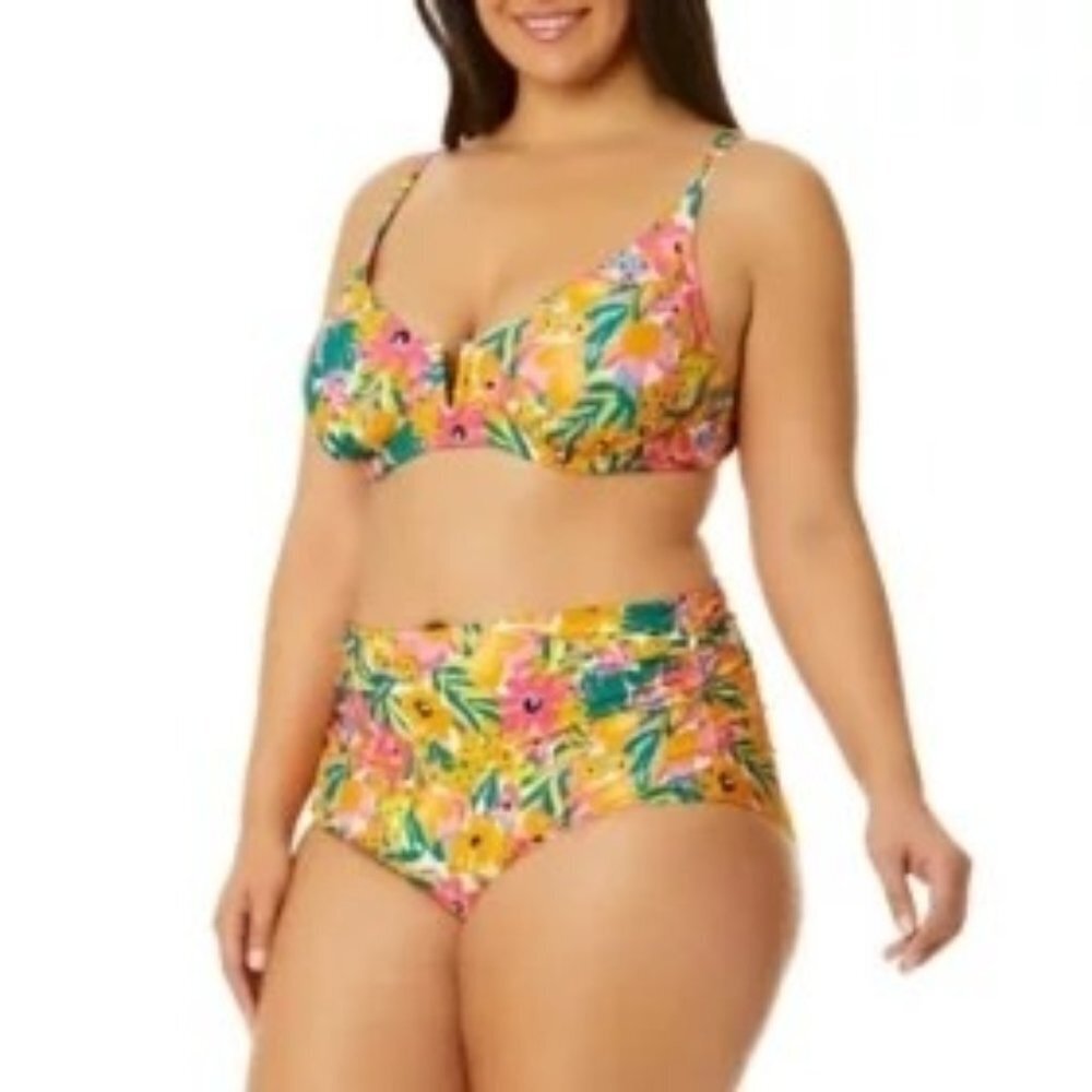 Anne Cole Yellow Pink Tropical Floral Underwire Bikini